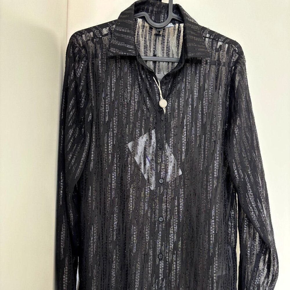 (NWT) Armani Exchange Sheer Button-Up Shirt with Metallic Threads